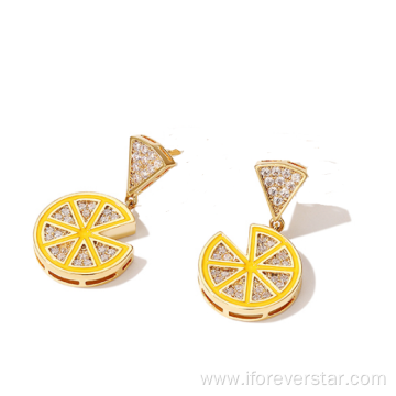 Newest 925 silver CZ lemon earring for girl